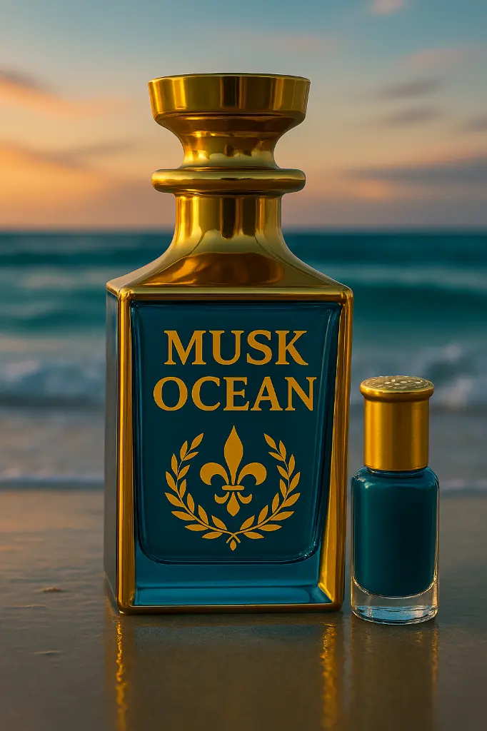 Sunset Perfume Bottles by the Sea.webp