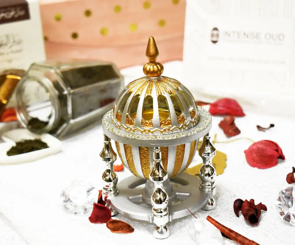 4 Pillar Resin Dome Style Incense Bakhoor Burner - Silver