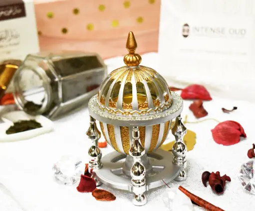4 Pillar Resin Dome Style Incense Bakhoor Burner - Silver