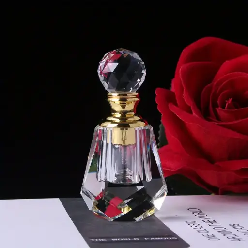 Elegant Crystal Attar Bottle – Gold Accent 